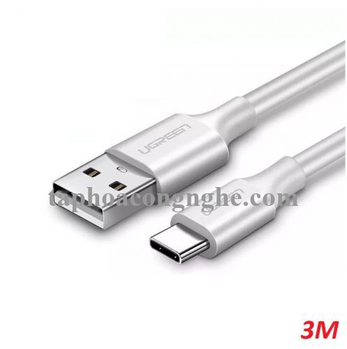 Ugreen 60225 3m 2.0 màu trắng cáp Usb ra Type C sạc và truyền dữ liệu US287 30060225